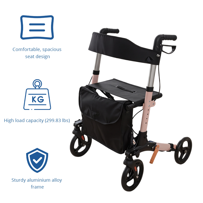 AR2009-P    Lightweight Foldable Rollator Walker for Elderly with Large Storage Bag, Aluminum Mobility Aid for Safe Outdoor Walking