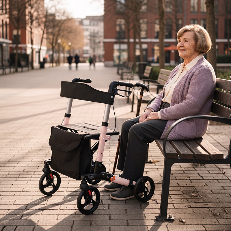 AR2009-P    Lightweight Foldable Rollator Walker for Elderly with Large Storage Bag, Aluminum Mobility Aid for Safe Outdoor Walking