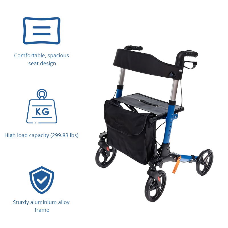 AR2009-PP   Lightweight Aluminum Folding Rollator Walker OEM Manufacturer Adjustable Mobility Aid for Seniors Stable Support Easy Storage