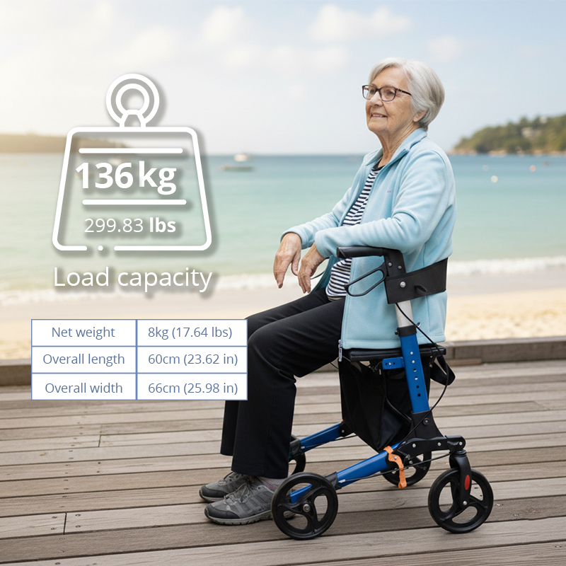 AR2009-PP   Lightweight Aluminum Folding Rollator Walker OEM Manufacturer Adjustable Mobility Aid for Seniors Stable Support Easy Storage