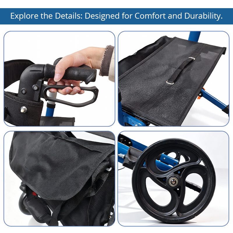 AR2009-PP   Lightweight Aluminum Folding Rollator Walker OEM Manufacturer Adjustable Mobility Aid for Seniors Stable Support Easy Storage