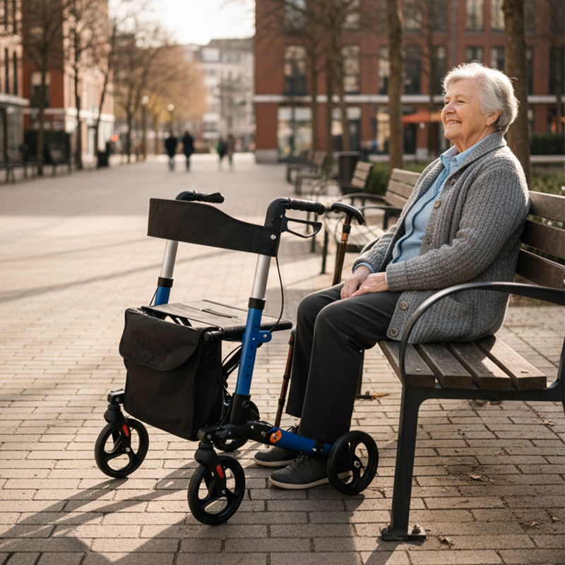 AR2009-PP   Lightweight Aluminum Folding Rollator Walker OEM Manufacturer Adjustable Mobility Aid for Seniors Stable Support Easy Storage