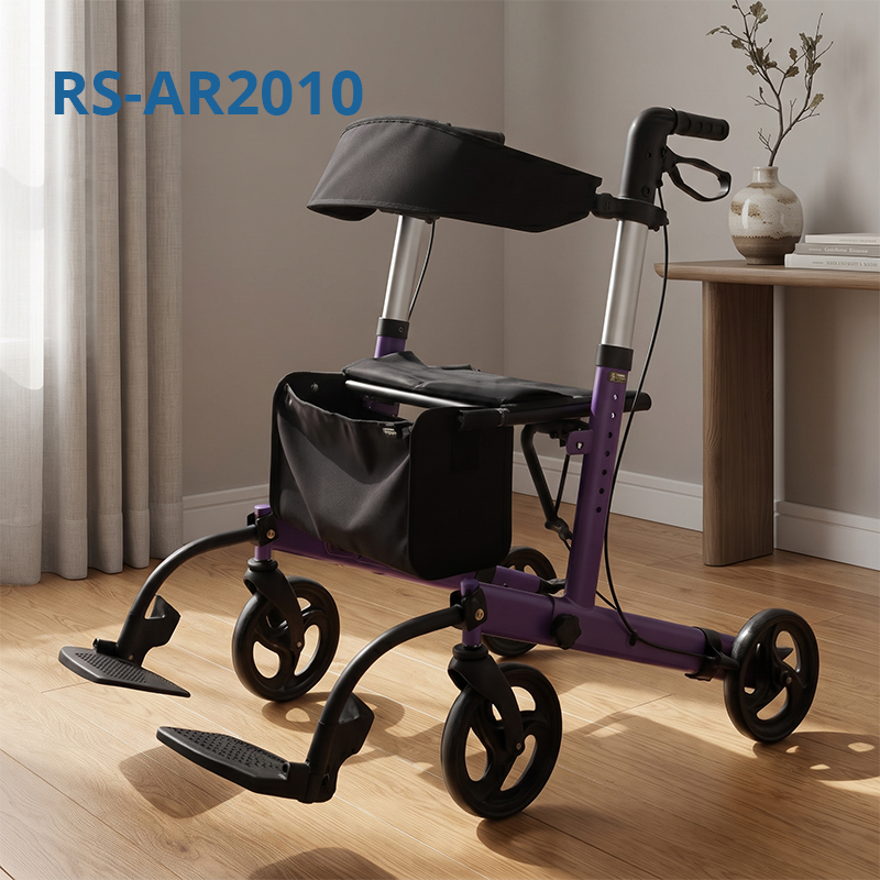 AR2010-PP   Aluminum Rollator Walker for Seniors with Footrest, Folding Mobility Aid with Storage Bag for Independent Living