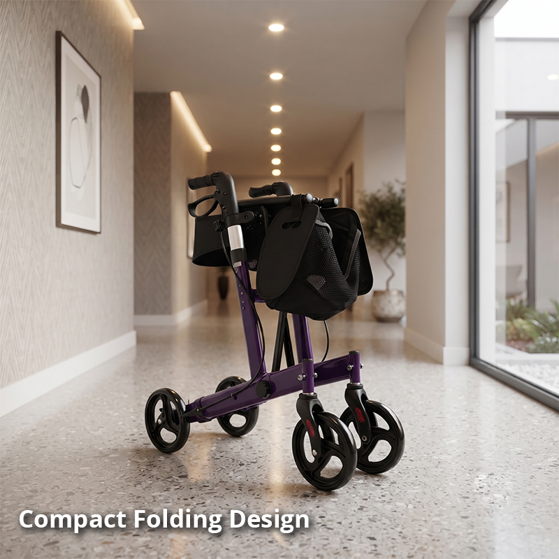 AR2010-PP   Aluminum Rollator Walker for Seniors with Footrest, Folding Mobility Aid with Storage Bag for Independent Living