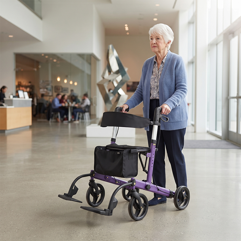 AR2010-PP   Aluminum Rollator Walker for Seniors with Footrest, Folding Mobility Aid with Storage Bag for Independent Living