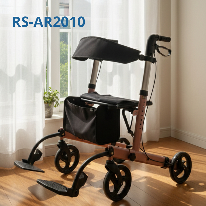 RS-AR2010 Lightweight Aluminum Rollator 100kg Capacity Reduces Strain Joints for Patients Limited Mobility Recovery