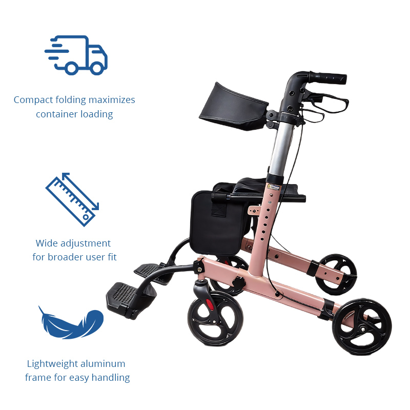 RS-AR2010 Lightweight Aluminum Rollator 100kg Capacity Reduces Strain Joints for Patients Limited Mobility Recovery