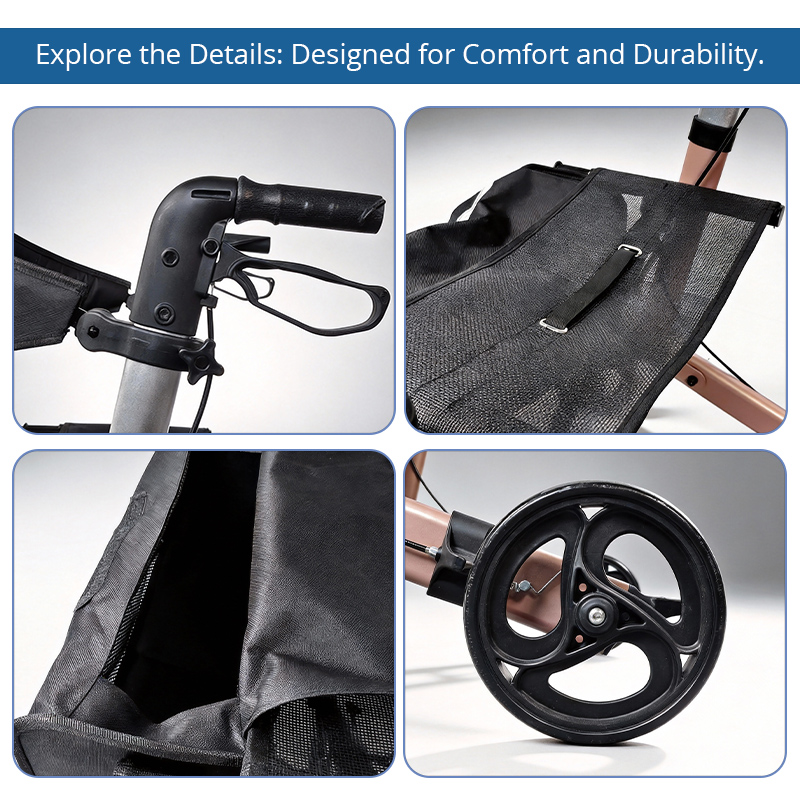 RS-AR2010 Lightweight Aluminum Rollator 100kg Capacity Reduces Strain Joints for Patients Limited Mobility Recovery