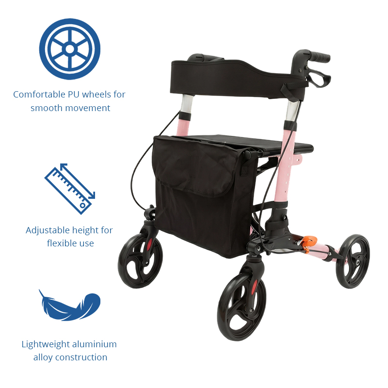 AR2012-P    Aluminum Rollator Walker Supplier for Seniors Mobility Support Lightweight Folding Walker with Seat