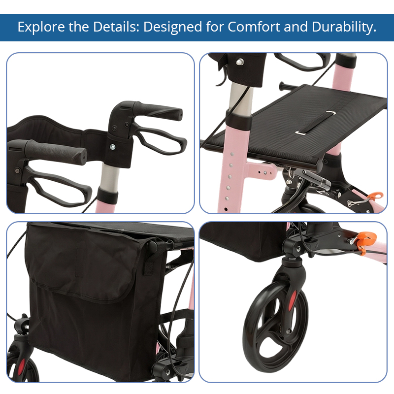 AR2012-P    Aluminum Rollator Walker Supplier for Seniors Mobility Support Lightweight Folding Walker with Seat