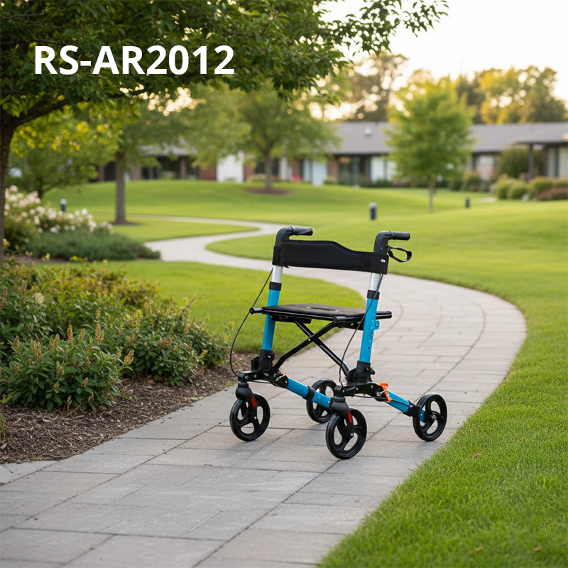 RS-AR2012 Folding Aluminum Alloy Rollator Walker for People Restricted Mobility Lightweight Portable Outdoor Use Easy Carry