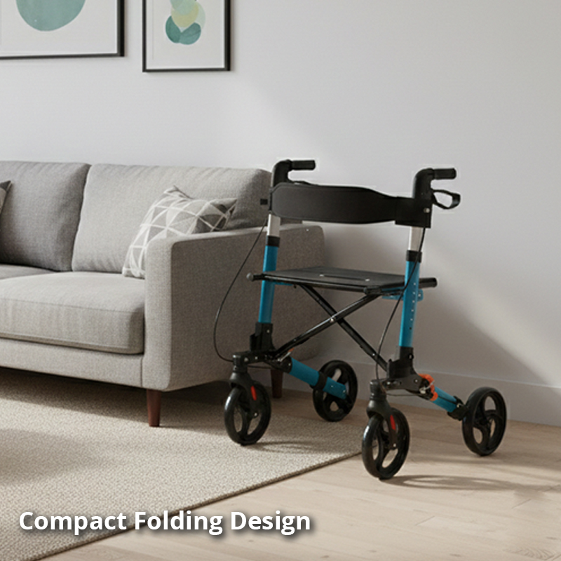 RS-AR2012 Folding Aluminum Alloy Rollator Walker for People Restricted Mobility Lightweight Portable Outdoor Use Easy Carry