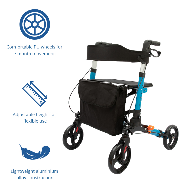 RS-AR2012 Folding Aluminum Alloy Rollator Walker for People Restricted Mobility Lightweight Portable Outdoor Use Easy Carry