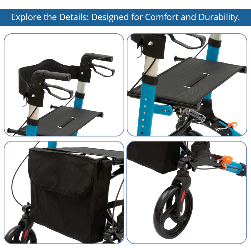 RS-AR2012 Folding Aluminum Alloy Rollator Walker for People Restricted Mobility Lightweight Portable Outdoor Use Easy Carry