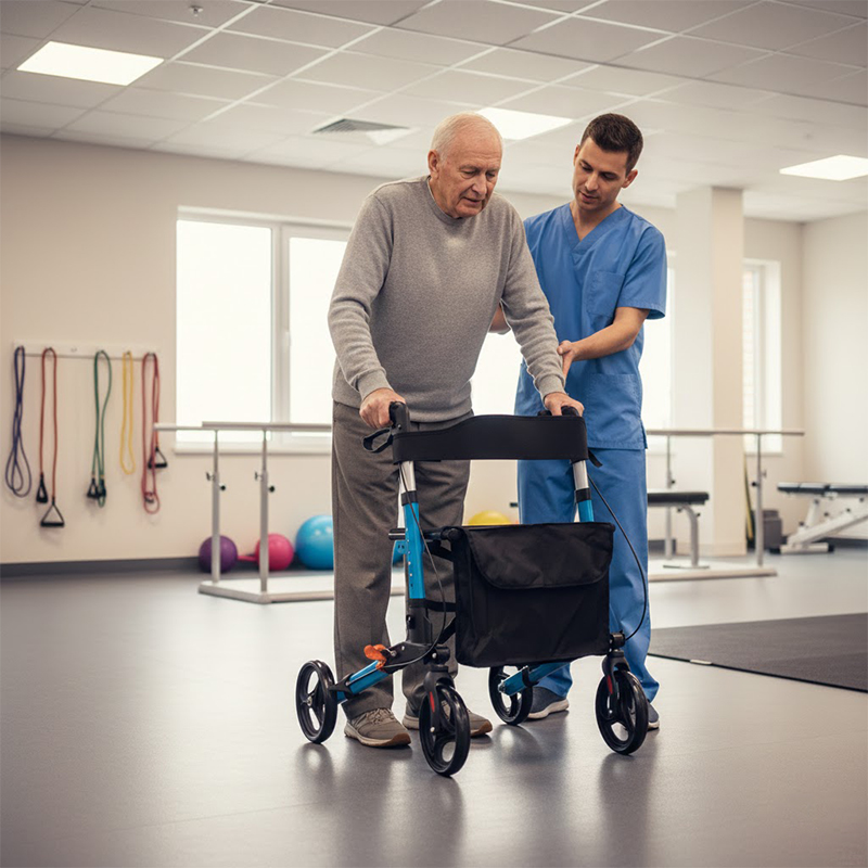 RS-AR2012 Folding Aluminum Alloy Rollator Walker for People Restricted Mobility Lightweight Portable Outdoor Use Easy Carry
