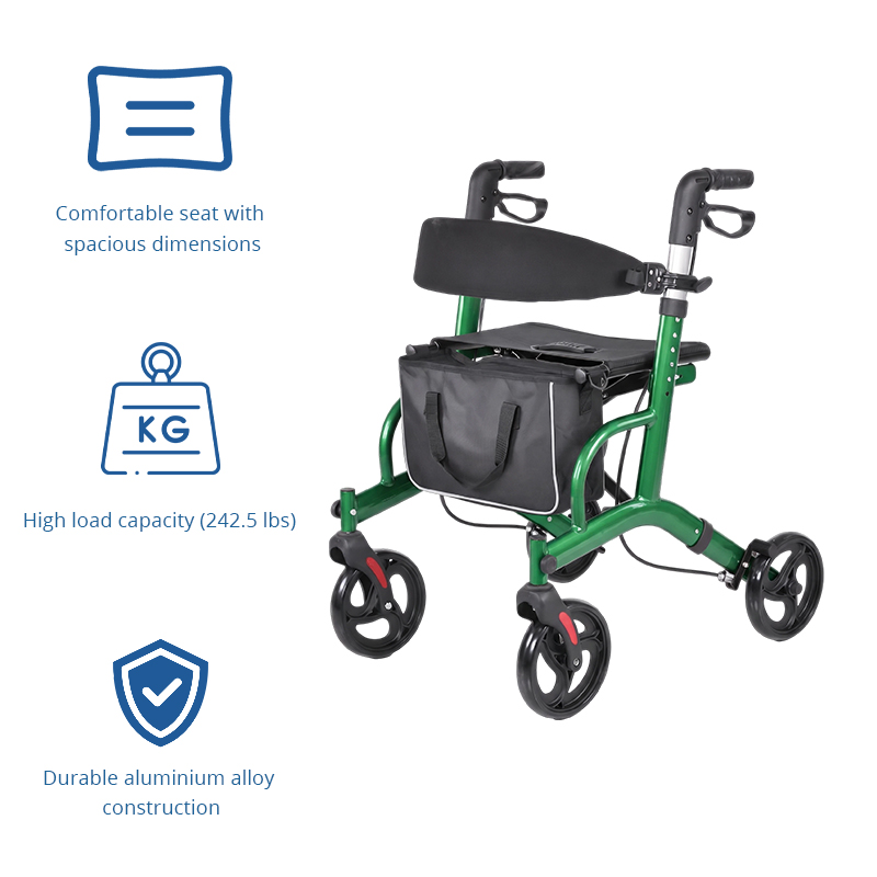 AR2013-G    Aluminum Rollator Walker for Elderly with Seat & Storage Bag | Foldable Mobility Aid Manufacturer OEM ODM