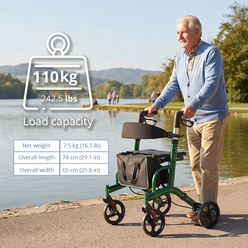 AR2013-G    Aluminum Rollator Walker for Elderly with Seat & Storage Bag | Foldable Mobility Aid Manufacturer OEM ODM