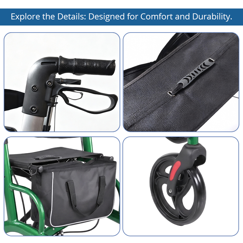 AR2013-G    Aluminum Rollator Walker for Elderly with Seat & Storage Bag | Foldable Mobility Aid Manufacturer OEM ODM
