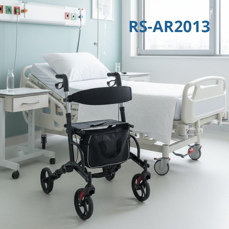 RS-AR2013 Durable Lightweight Aluminum Rollator Comfortable Seat Storage Bag 110kg Capacity Mobility Aid for