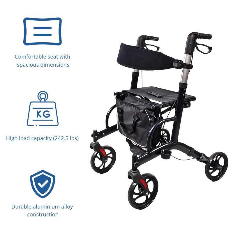 RS-AR2013 Durable Lightweight Aluminum Rollator Comfortable Seat Storage Bag 110kg Capacity Mobility Aid for