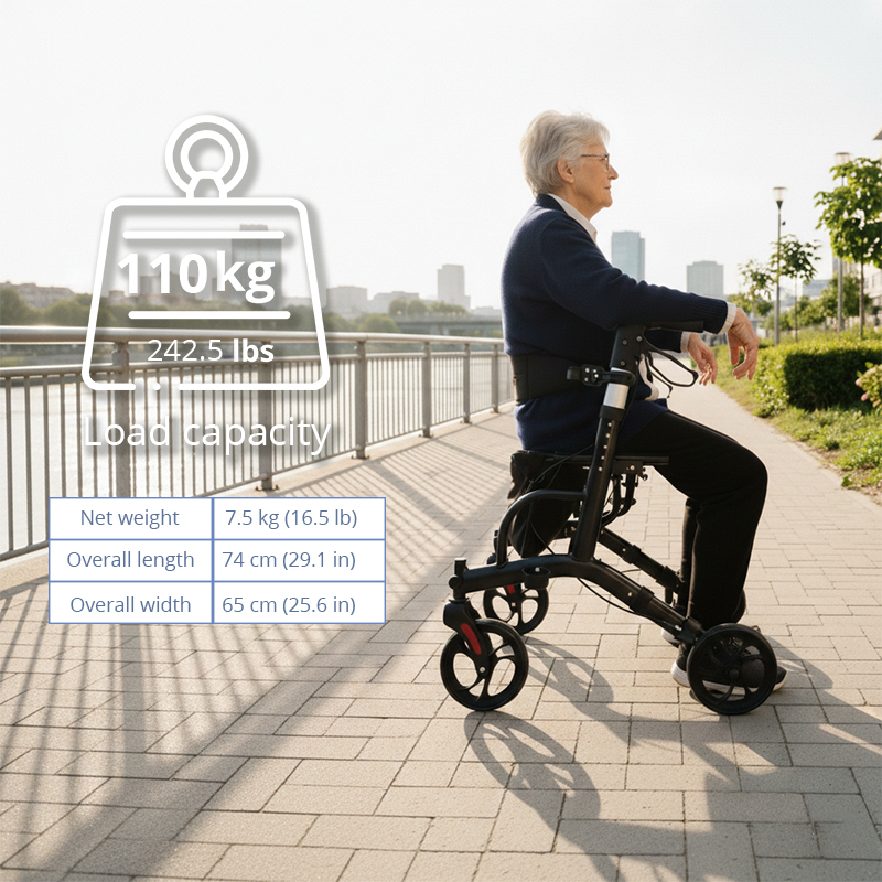 RS-AR2013 Durable Lightweight Aluminum Rollator Comfortable Seat Storage Bag 110kg Capacity Mobility Aid for