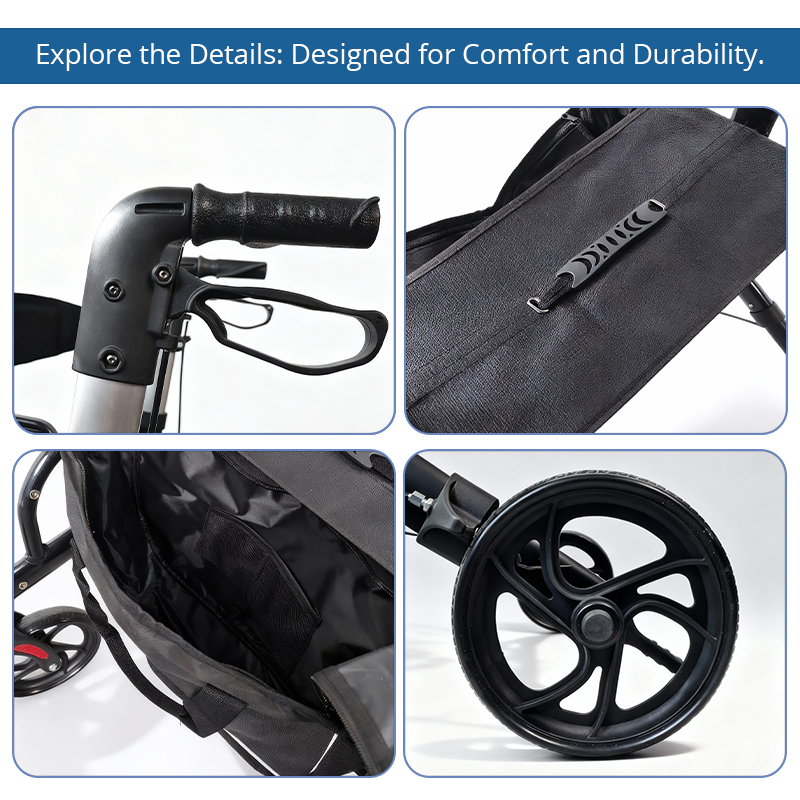 RS-AR2013 Durable Lightweight Aluminum Rollator Comfortable Seat Storage Bag 110kg Capacity Mobility Aid for