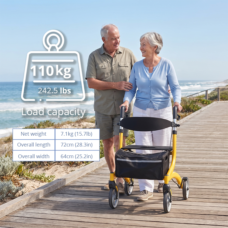 AR2014-Y   Lightweight Foldable Rollator Walker with Seat and Storage Bag for Elderly Mobility Support | OEM ODM Medical Walker Supplier