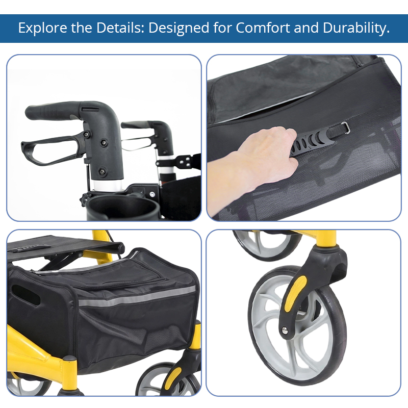 AR2014-Y   Lightweight Foldable Rollator Walker with Seat and Storage Bag for Elderly Mobility Support | OEM ODM Medical Walker Supplier