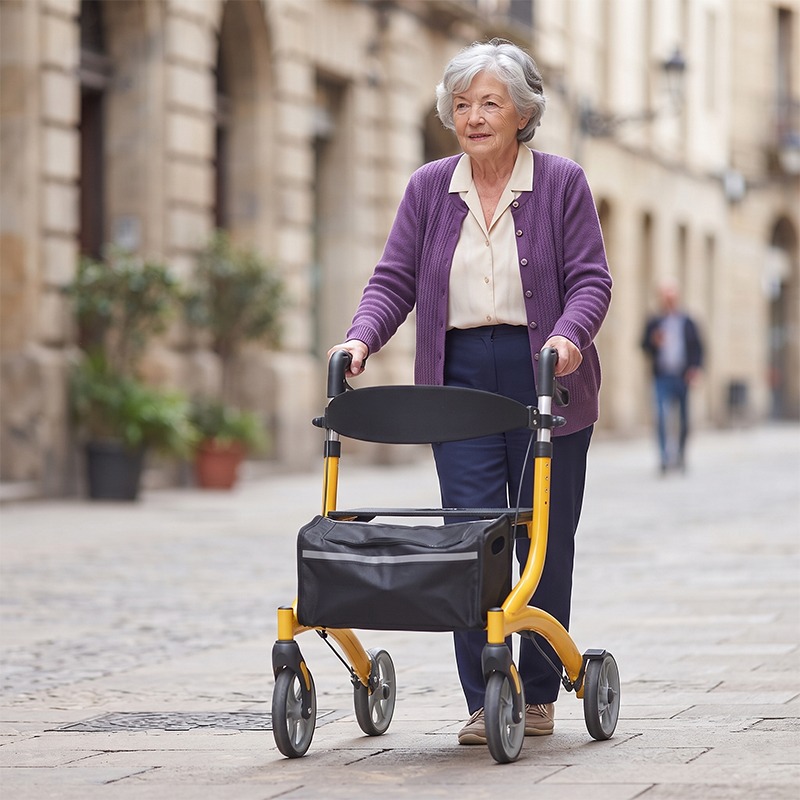 AR2014-Y   Lightweight Foldable Rollator Walker with Seat and Storage Bag for Elderly Mobility Support | OEM ODM Medical Walker Supplier