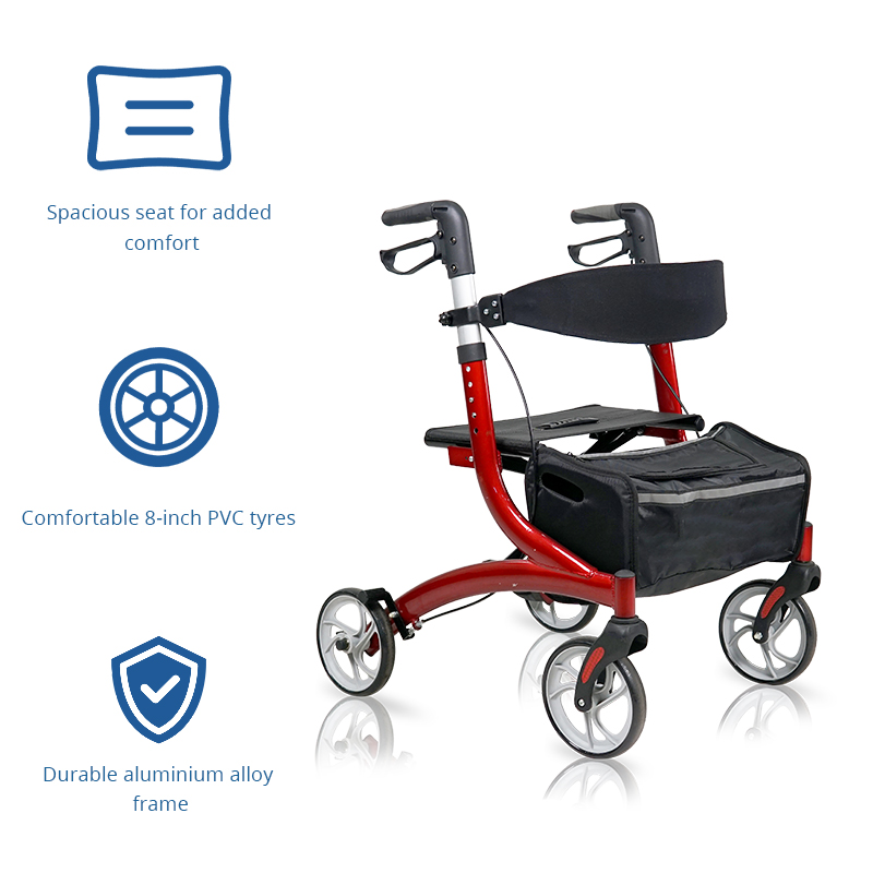 AR2014-B   Lightweight Aluminum Manual Rollator Walker 110kg Capacity Home Care Users Seeking Easy Outdoor