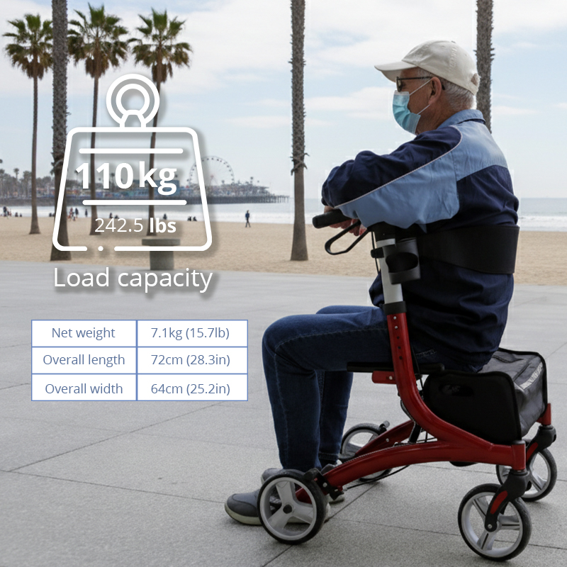 AR2014-B   Lightweight Aluminum Manual Rollator Walker 110kg Capacity Home Care Users Seeking Easy Outdoor