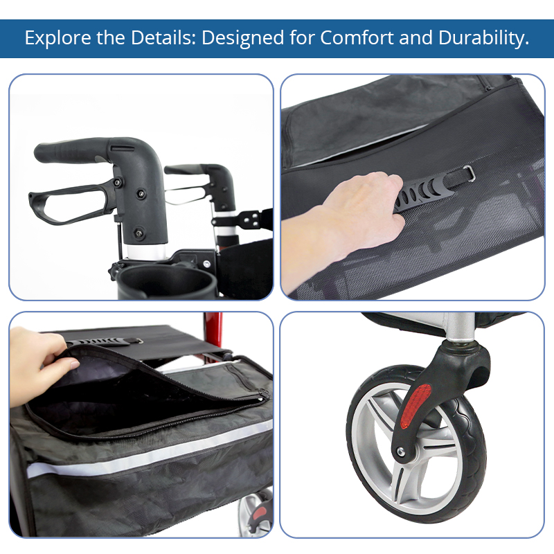 AR2014-B   Lightweight Aluminum Manual Rollator Walker 110kg Capacity Home Care Users Seeking Easy Outdoor