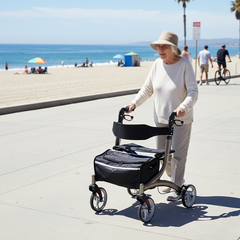 AR2014-B   Lightweight Aluminum Manual Rollator Walker 110kg Capacity Home Care Users Seeking Easy Outdoor