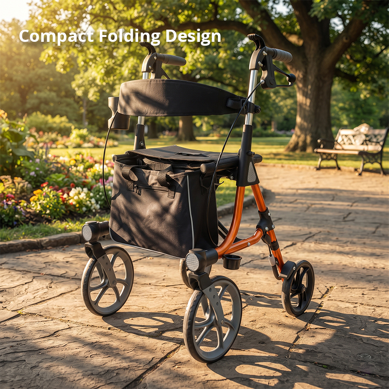 AR2015-O   Aluminum Rollator Walker for Seniors Rehabilitation Walking Aid with Seat Bag OEM Wholesale Supply