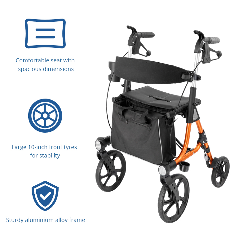 AR2015-O   Aluminum Rollator Walker for Seniors Rehabilitation Walking Aid with Seat Bag OEM Wholesale Supply