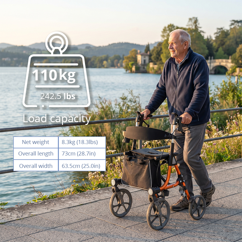AR2015-O   Aluminum Rollator Walker for Seniors Rehabilitation Walking Aid with Seat Bag OEM Wholesale Supply