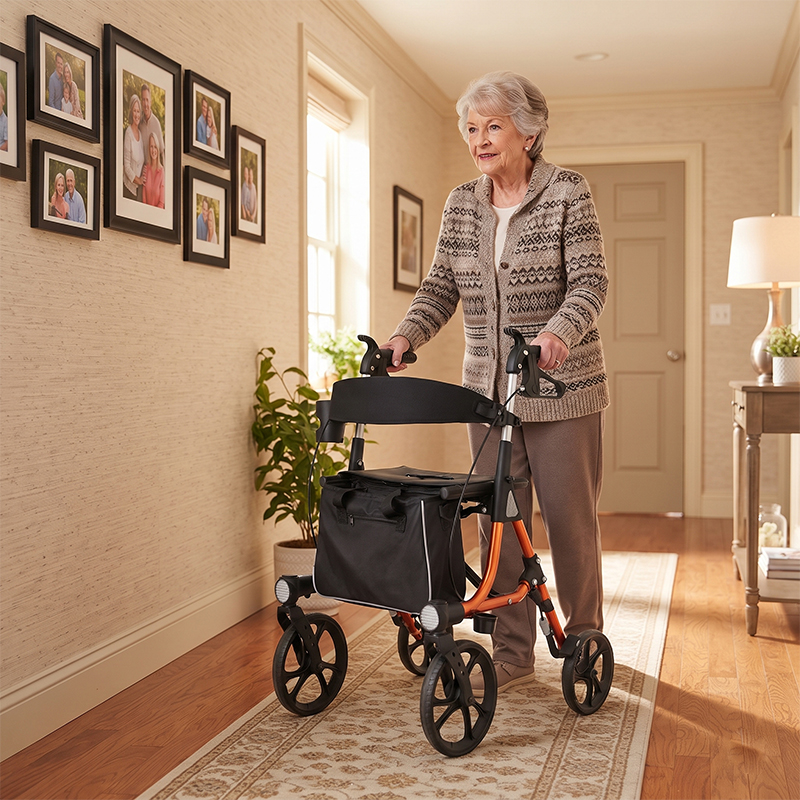 AR2015-O   Aluminum Rollator Walker for Seniors Rehabilitation Walking Aid with Seat Bag OEM Wholesale Supply