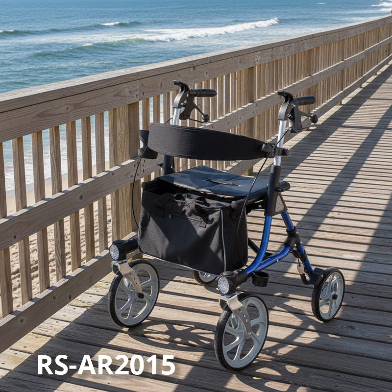 RS-AR2015 Relaxsmith AR2015 Lightweight Aluminum Rollator CE Certified 110kg Capacity for Illness Patients Comfortable Easy Storage