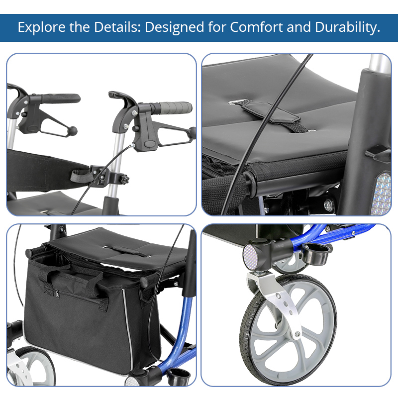 RS-AR2015 Relaxsmith AR2015 Lightweight Aluminum Rollator CE Certified 110kg Capacity for Illness Patients Comfortable Easy Storage