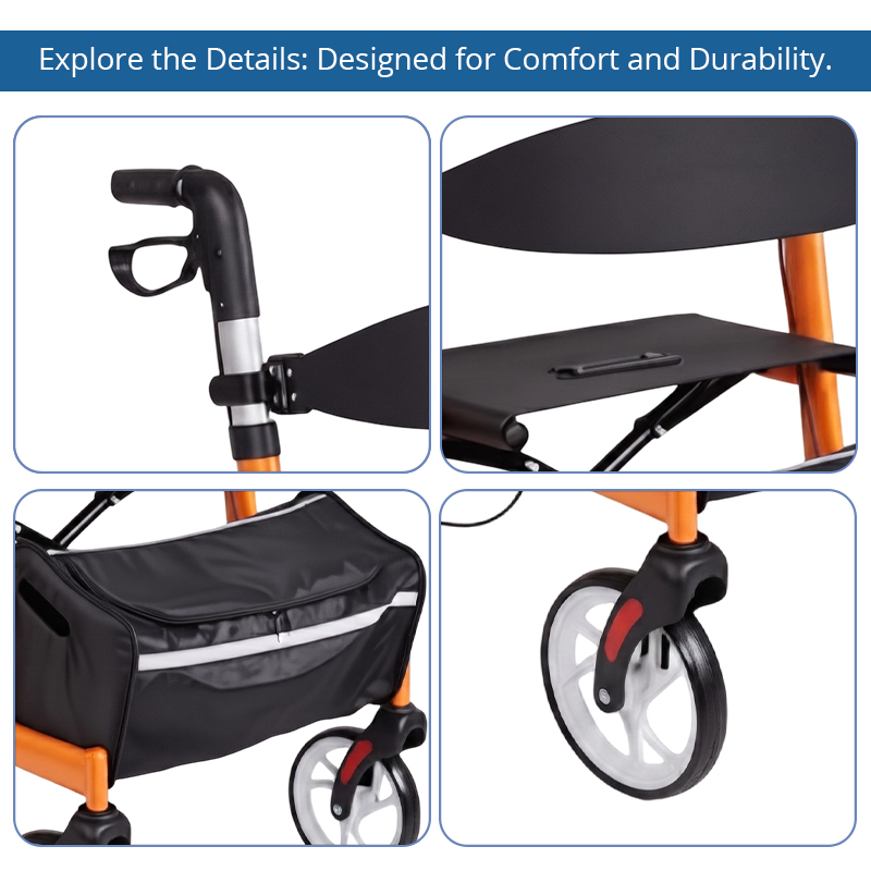 AR2017-BL   Aluminum  Rollator Walker for Older Adults | OEM Mobility Assistance Device Supplier for Healthcare  Rehabilitation