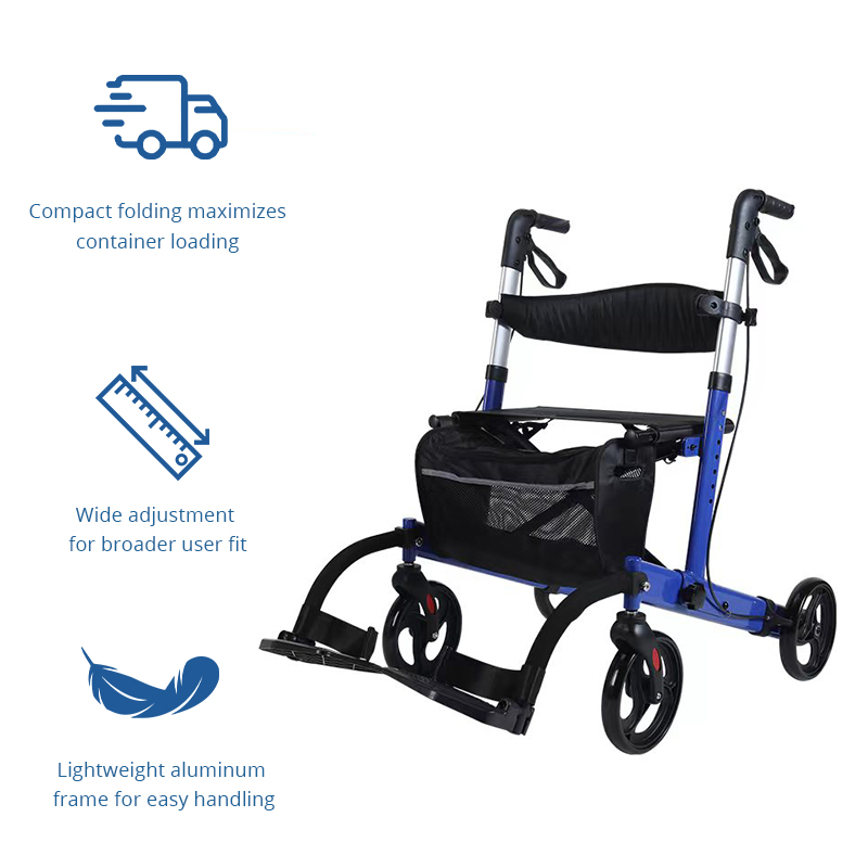 AR2019-BL  Aluminum Alloy Lightweight Waterproof Rollator for Comfortable Easy-to-Use CE Certified Mobility Solution for