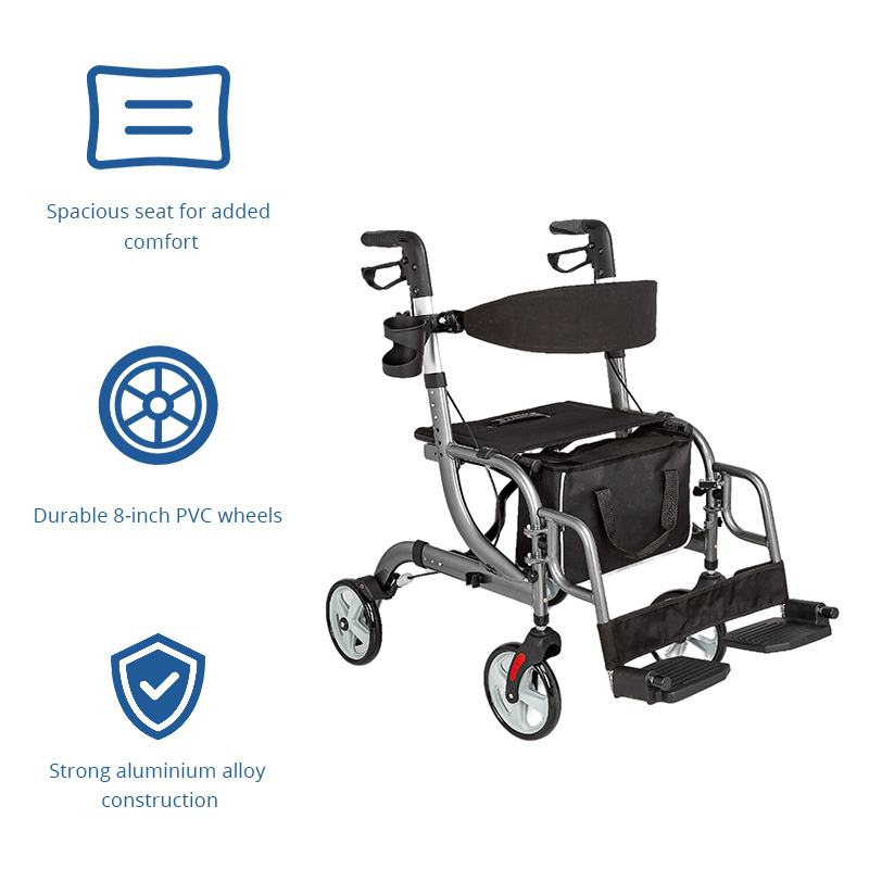 AR2020-R    Aluminum Rollator Walker for Elderly with Foldable Design | OEM ODM Mobility Aid Manufacturer
