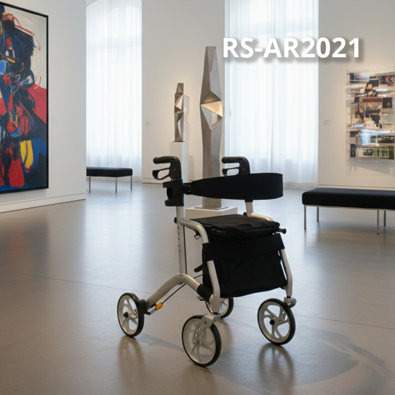 RS-AR2021 Lightweight Aluminum Rollator Walker Seat Storage Bag 100kg Capacity for Elderly Mobility Aid
