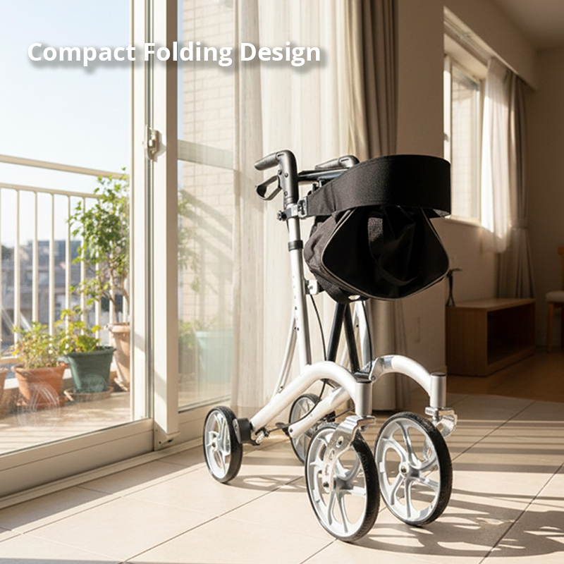 RS-AR2021 Lightweight Aluminum Rollator Walker Seat Storage Bag 100kg Capacity for Elderly Mobility Aid