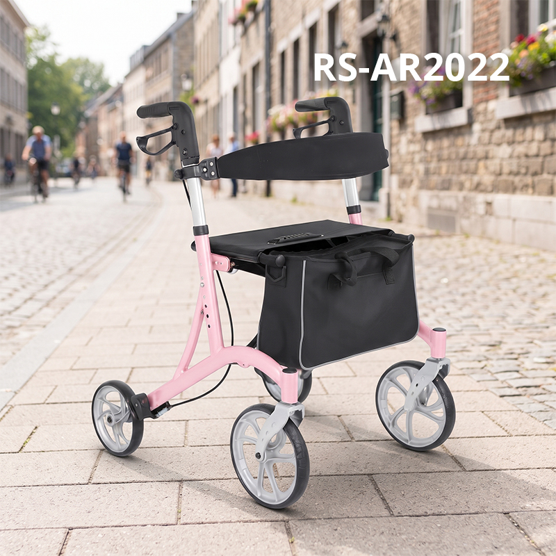 AR2022-P    Lightweight Folding Rollator Walker for Elderly with Seat & Storage Bag | Stable Mobility Support OEM Manufacturer