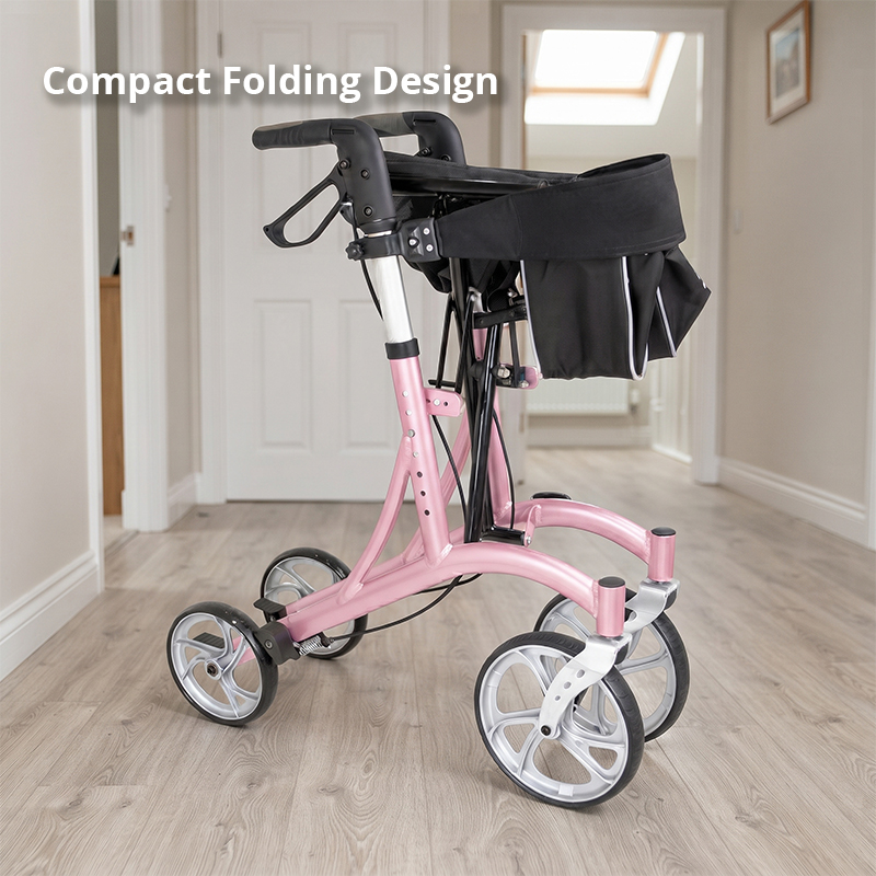 AR2022-P    Lightweight Folding Rollator Walker for Elderly with Seat & Storage Bag | Stable Mobility Support OEM Manufacturer