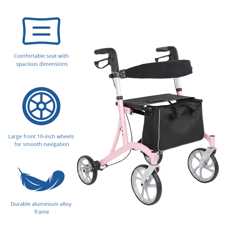 AR2022-P    Lightweight Folding Rollator Walker for Elderly with Seat & Storage Bag | Stable Mobility Support OEM Manufacturer