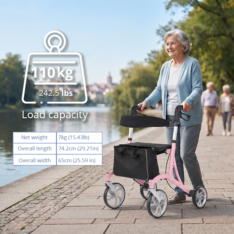 AR2022-P    Lightweight Folding Rollator Walker for Elderly with Seat & Storage Bag | Stable Mobility Support OEM Manufacturer