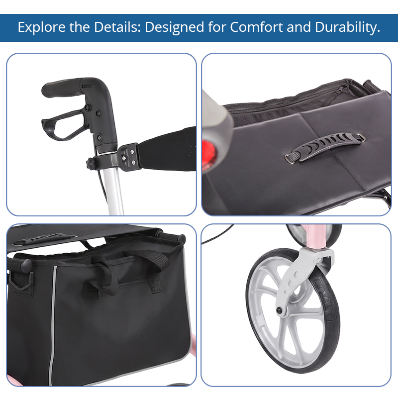 AR2022-P    Lightweight Folding Rollator Walker for Elderly with Seat & Storage Bag | Stable Mobility Support OEM Manufacturer