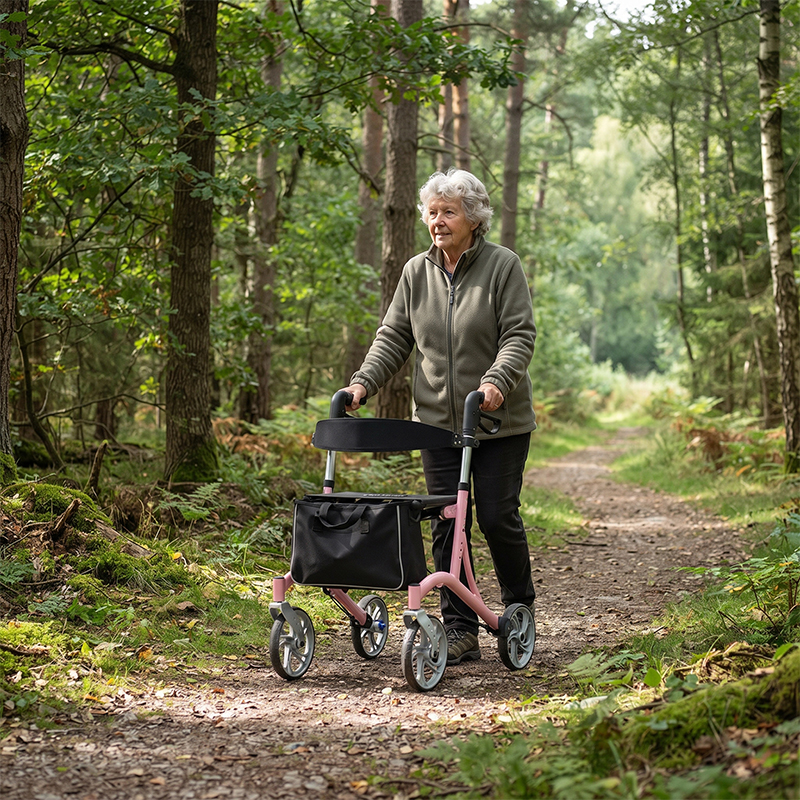 AR2022-P    Lightweight Folding Rollator Walker for Elderly with Seat & Storage Bag | Stable Mobility Support OEM Manufacturer